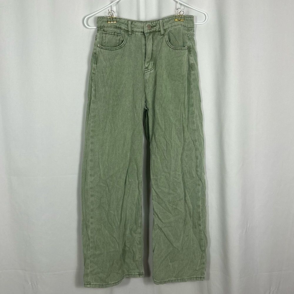 SHEIN wide leg Green Denim Jeans pockets S - Picture 5 of 10